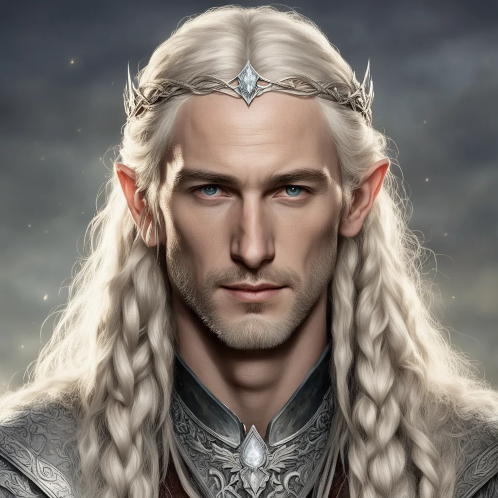 tolkien king oropher with blond hair with braids wearing silver leaf elven circlet with diamonds good looking trending fantastic 1