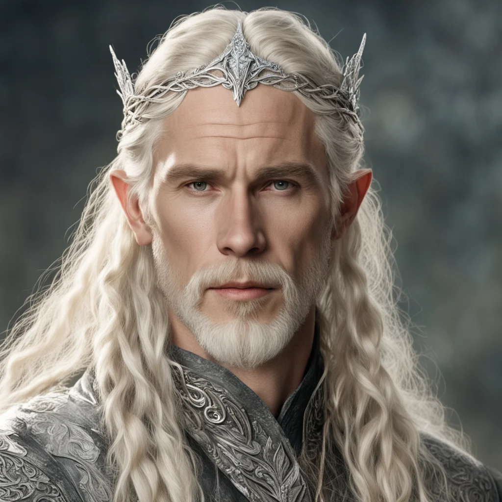 tolkien king oropher with blond hair with braids wearing silver leaf elvish circlet with diamonds amazing awesome portrait 2