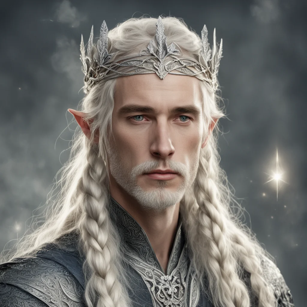 tolkien king oropher with blond hair with braids wearing silver leaf elvish circlet with diamonds confident engaging wow artstation art 3