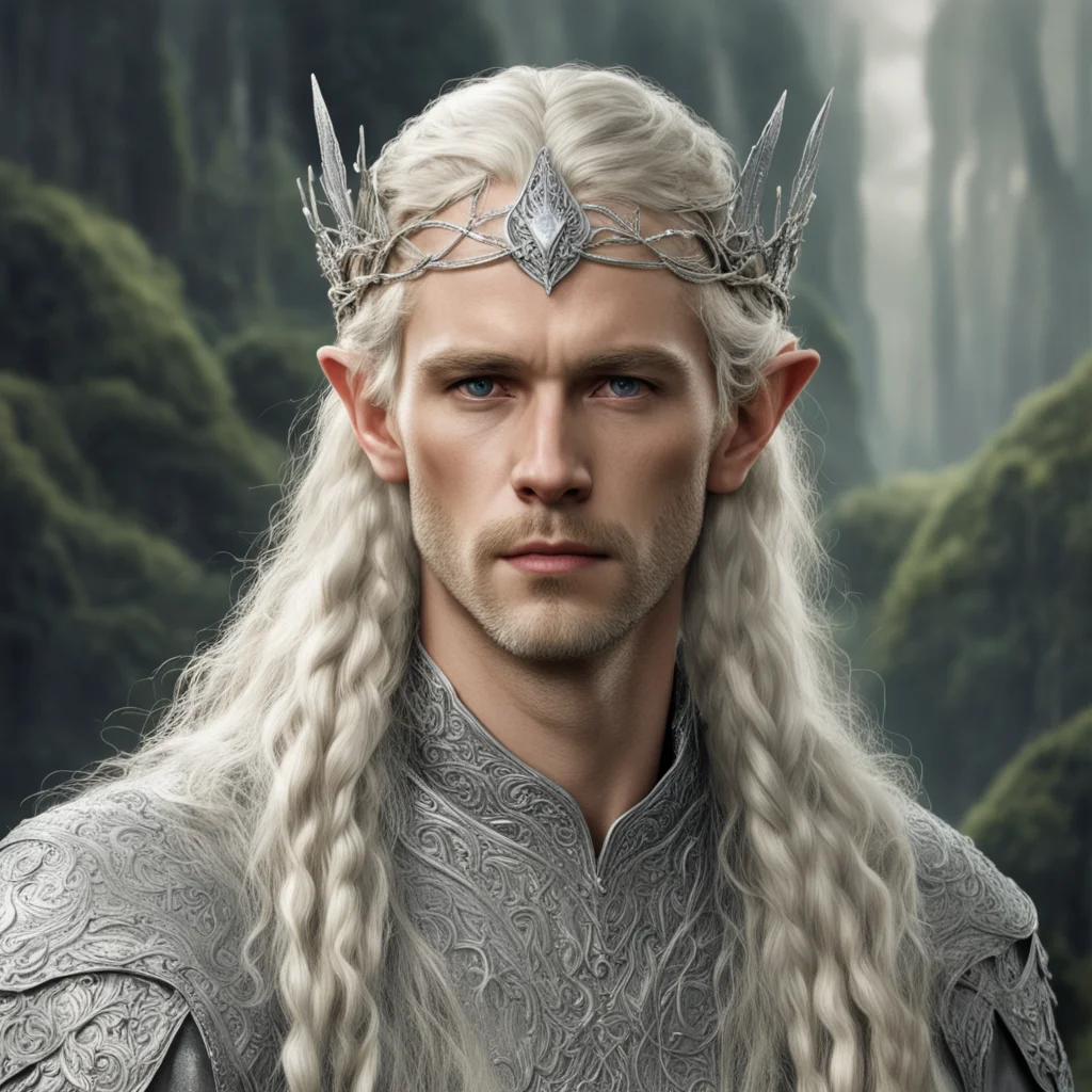 tolkien king oropher with blond hair with braids wearing silver leaf elvish circlet with diamonds good looking trending fantastic 1