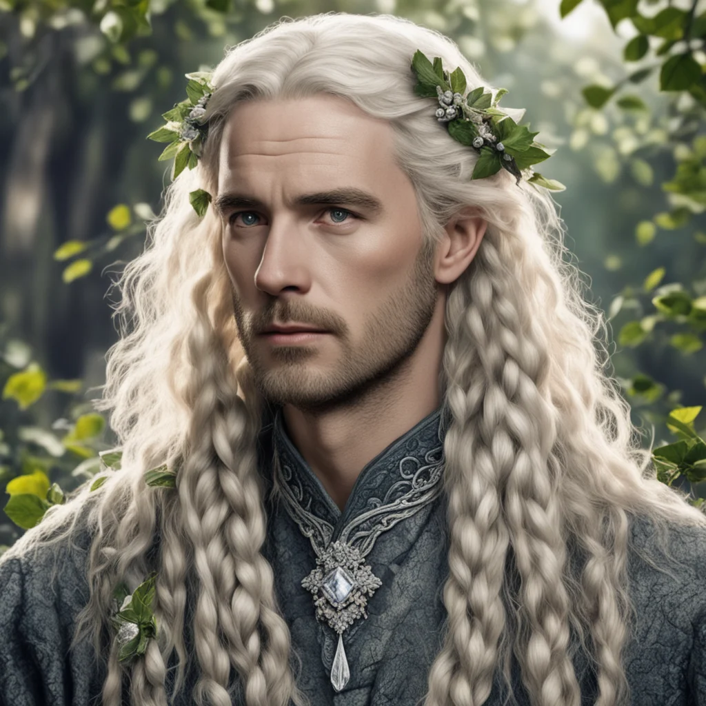 tolkien king oropher with blond hair with braids wearing silver leaves and diamond berries amazing awesome portrait 2