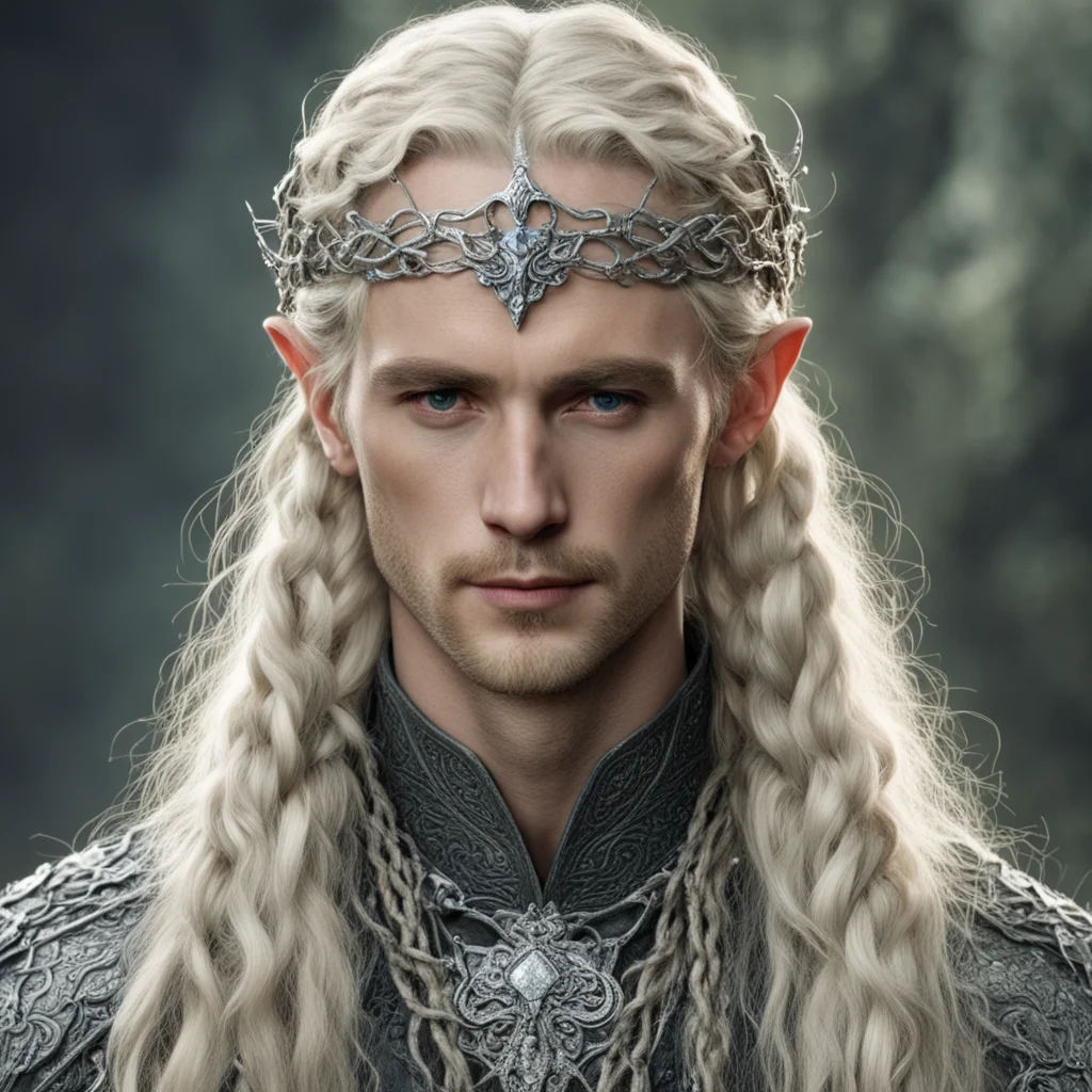 tolkien king oropher with blond hair with braids wearing silver serpentine elvish circlet encrusted with diamonds amazing awesome portrait 2