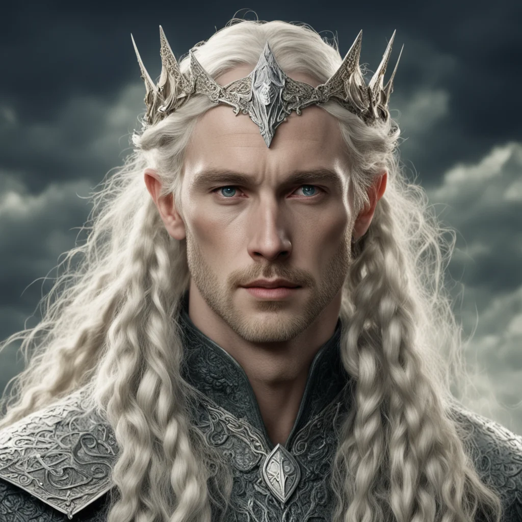 aitolkien king oropher with blond hair with braids wearing silver serpentine elvish circlet encrusted with diamonds confident engaging wow artstation art 3