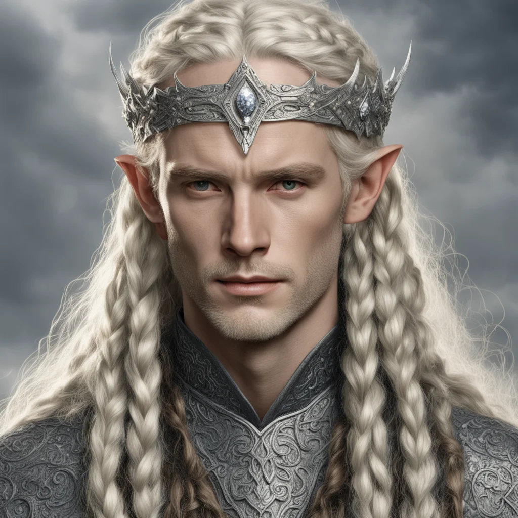tolkien king oropher with blond hair with braids wearing silver sindarin elvish circlet studded with diamonds confident engaging wow artstation art 3