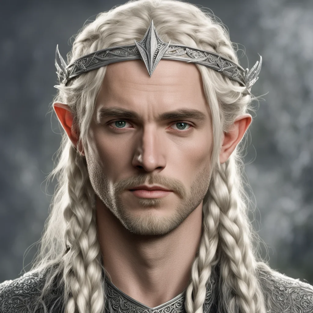 tolkien king oropher with blond hair with braids wearing silver sindarin elvish circlet with diamonds confident engaging wow artstation art 3