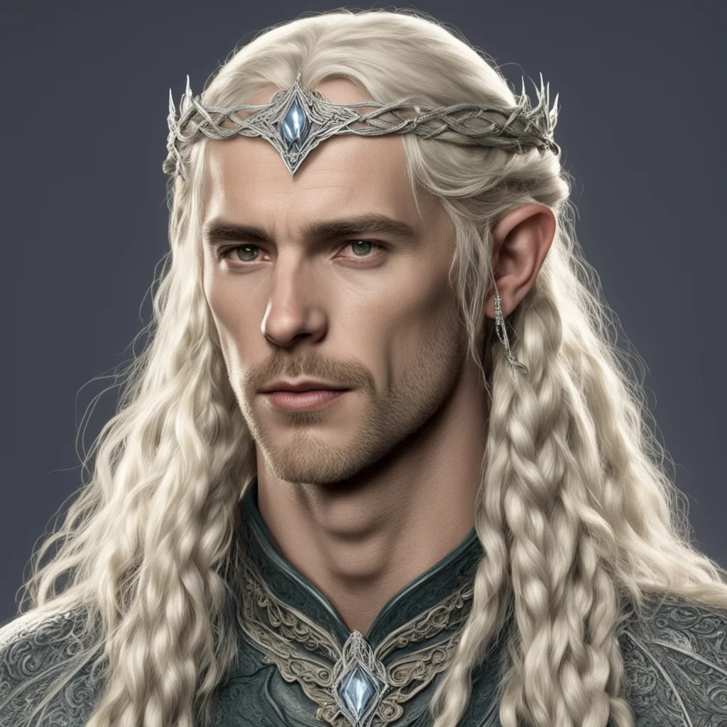 tolkien king oropher with blond hair with braids wearing silver sindarin elvish circlet with diamonds good looking trending fantastic 1