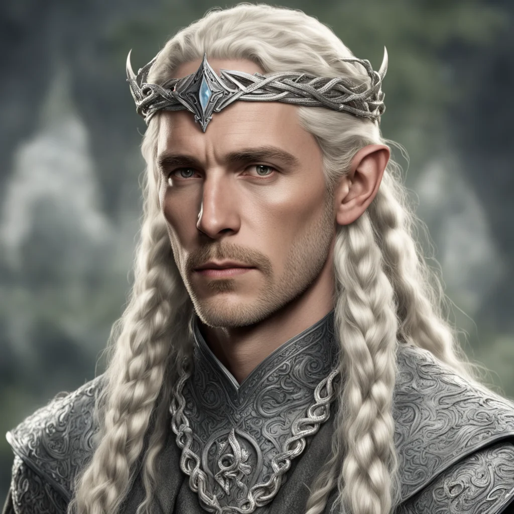 tolkien king oropher with blond hair with braids wearing silver snake elven circlet with diamonds amazing awesome portrait 2