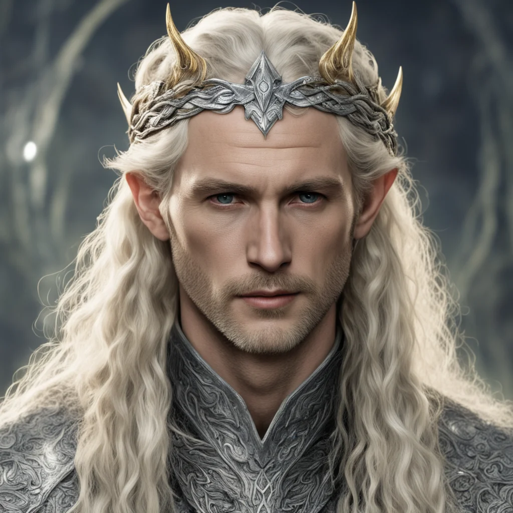tolkien king oropher with blond hair with braids wearing silver snake elven circlet with diamonds confident engaging wow artstation art 3