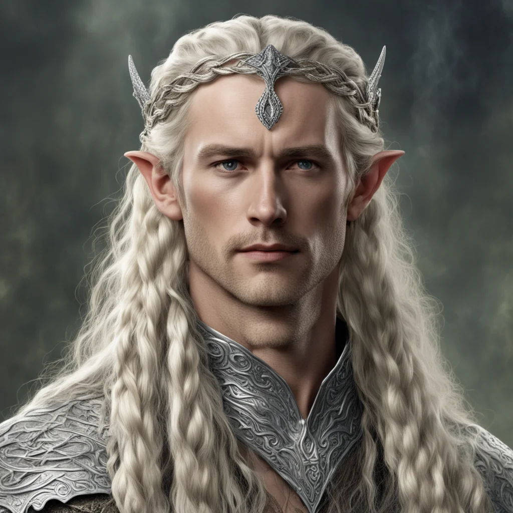 tolkien king oropher with blond hair with braids wearing silver snake elven circlet with diamonds good looking trending fantastic 1