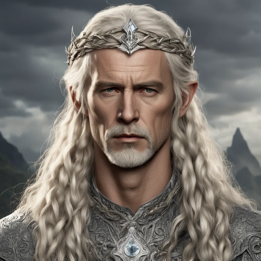 tolkien king oropher with blond hair with braids wearing silver twig circlet with large diamonds  amazing awesome portrait 2