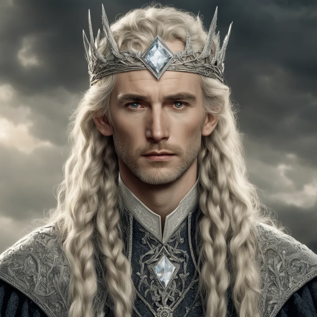 tolkien king oropher with blond hair with braids wearing silver twig circlet with large diamonds  confident engaging wow artstation art 3