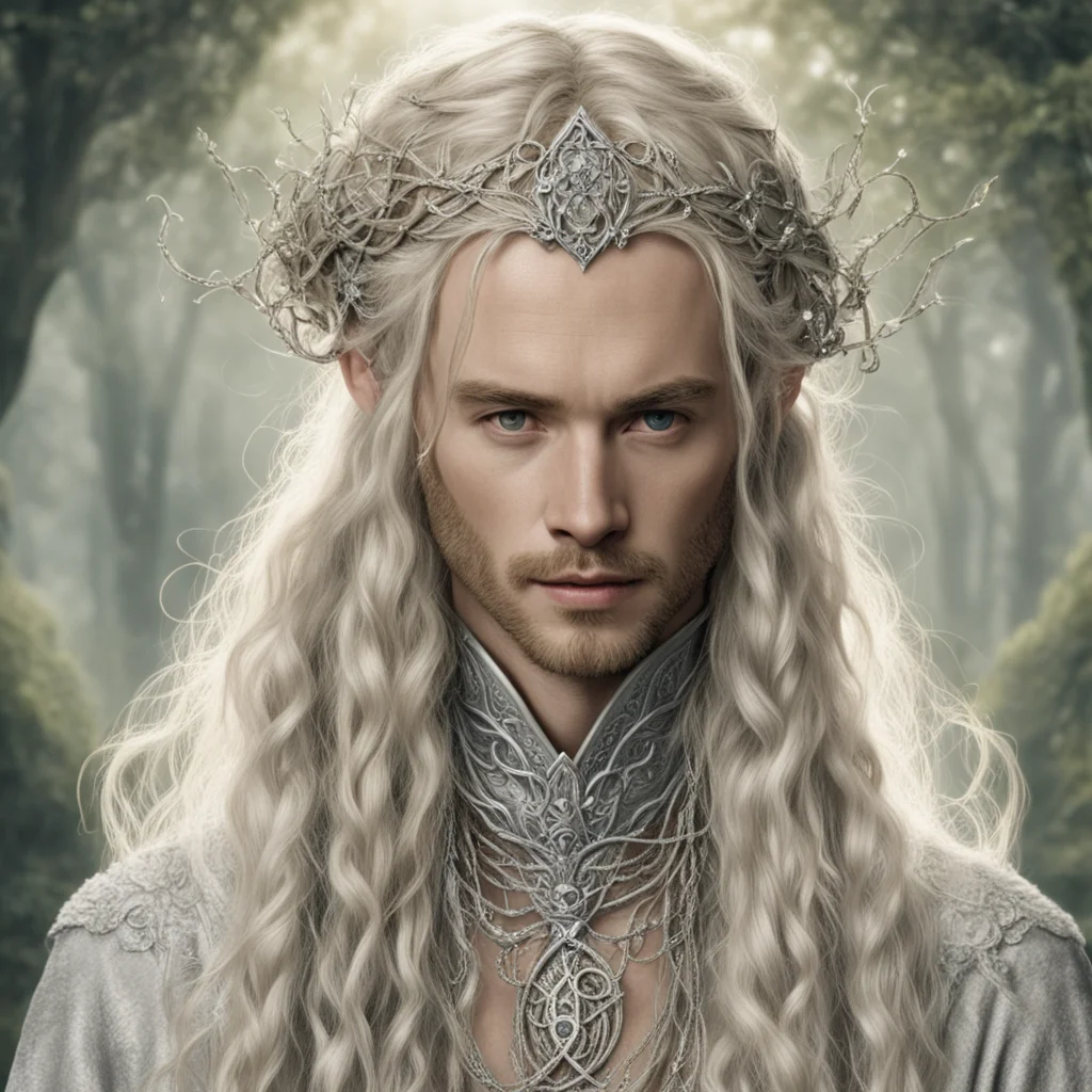 tolkien king oropher with blond hair with braids wearing silver vines intertwined elvish circlet with diamonds good looking trending fantastic 1