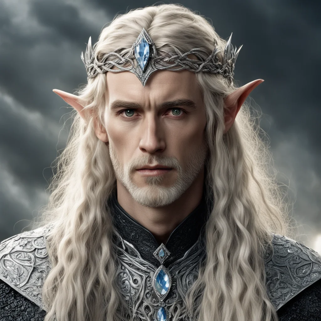 tolkien king oropher with blond hair with braids wearing silver wood elf circlet encrusted with diamonds with large diamond in the center  confident engaging wow artstation art 3