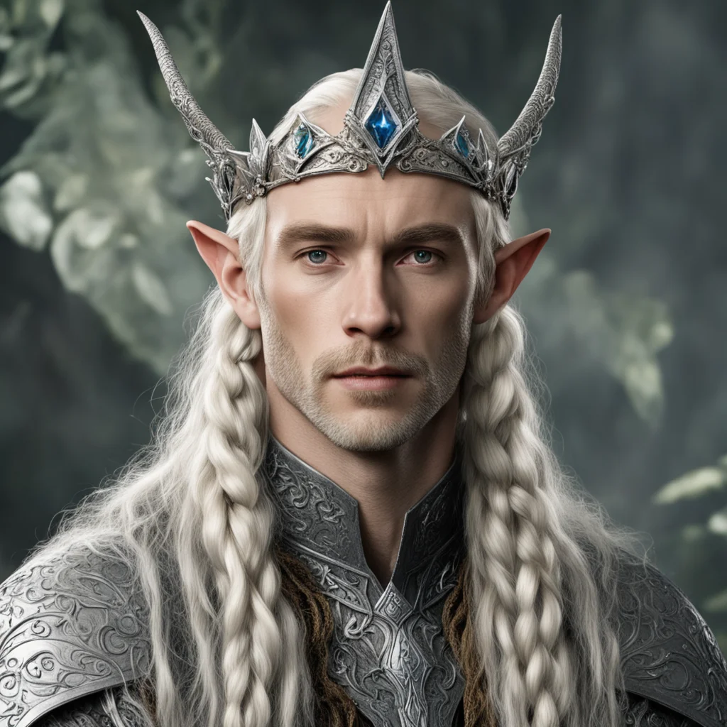 tolkien king oropher with blond hair with braids wearing silver wood elf elvish coronet with large diamonds amazing awesome portrait 2