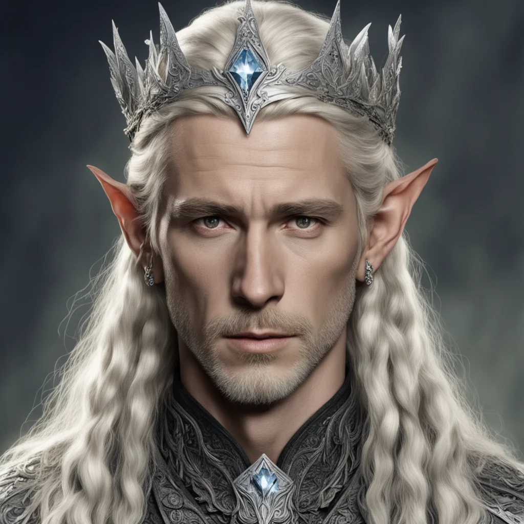 tolkien king oropher with blond hair with braids wearing silver wood elf elvish coronet with large diamonds confident engaging wow artstation art 3