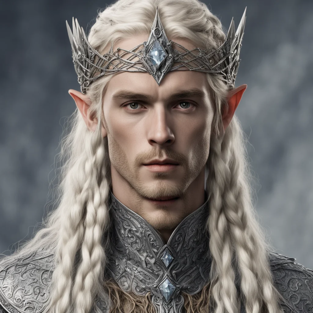 tolkien king oropher with blond hair with braids wearing silver wood elf elvish coronet with large diamonds