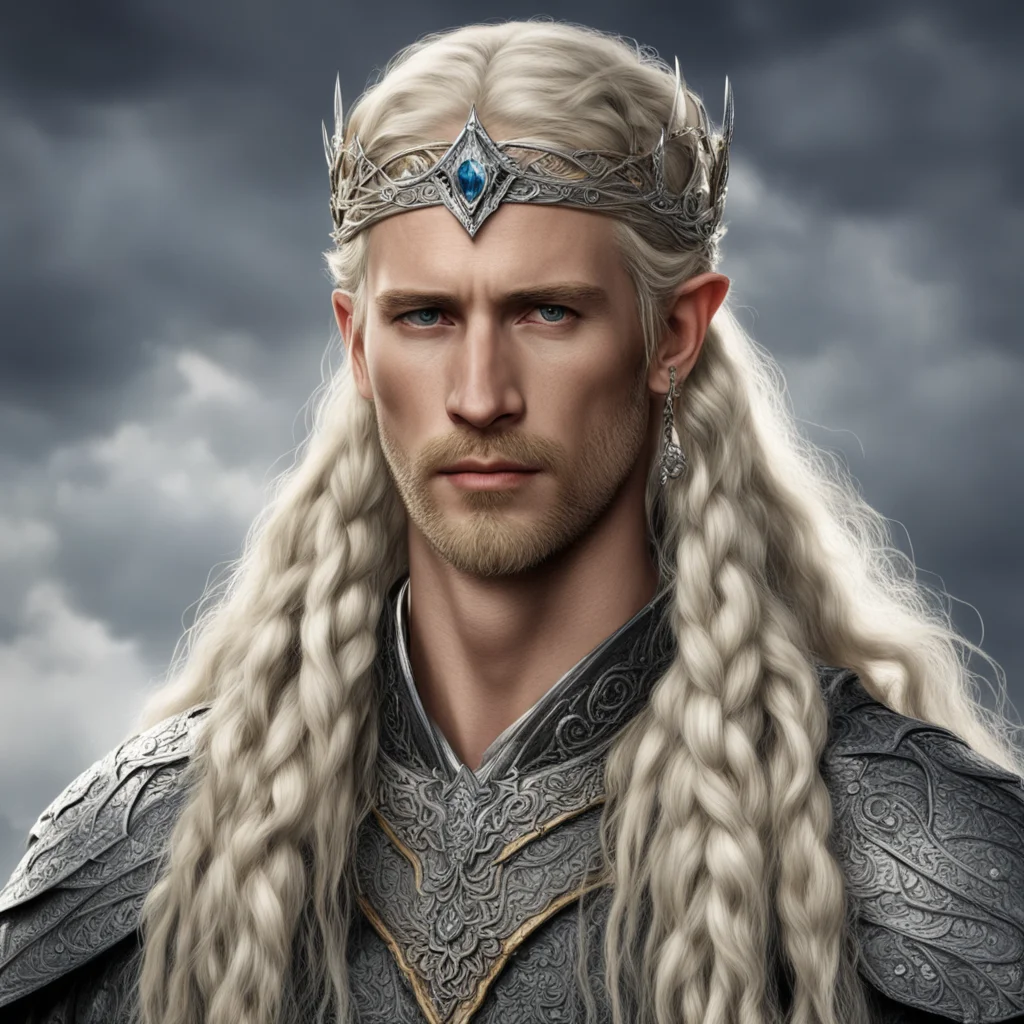 tolkien king oropher with blonde hair and braids with silver elven circlet with diamonds amazing awesome portrait 2