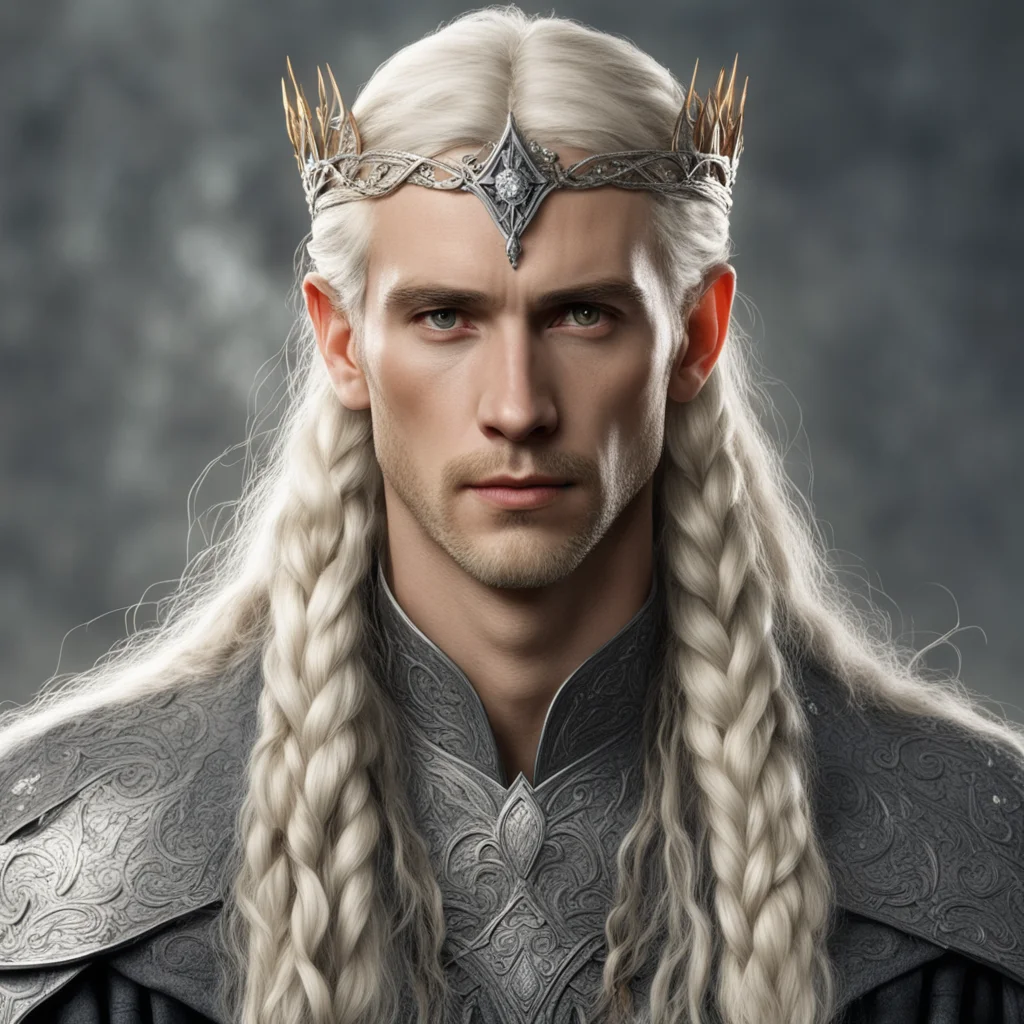 tolkien king oropher with blonde hair and braids with silver elven circlet with diamonds confident engaging wow artstation art 3