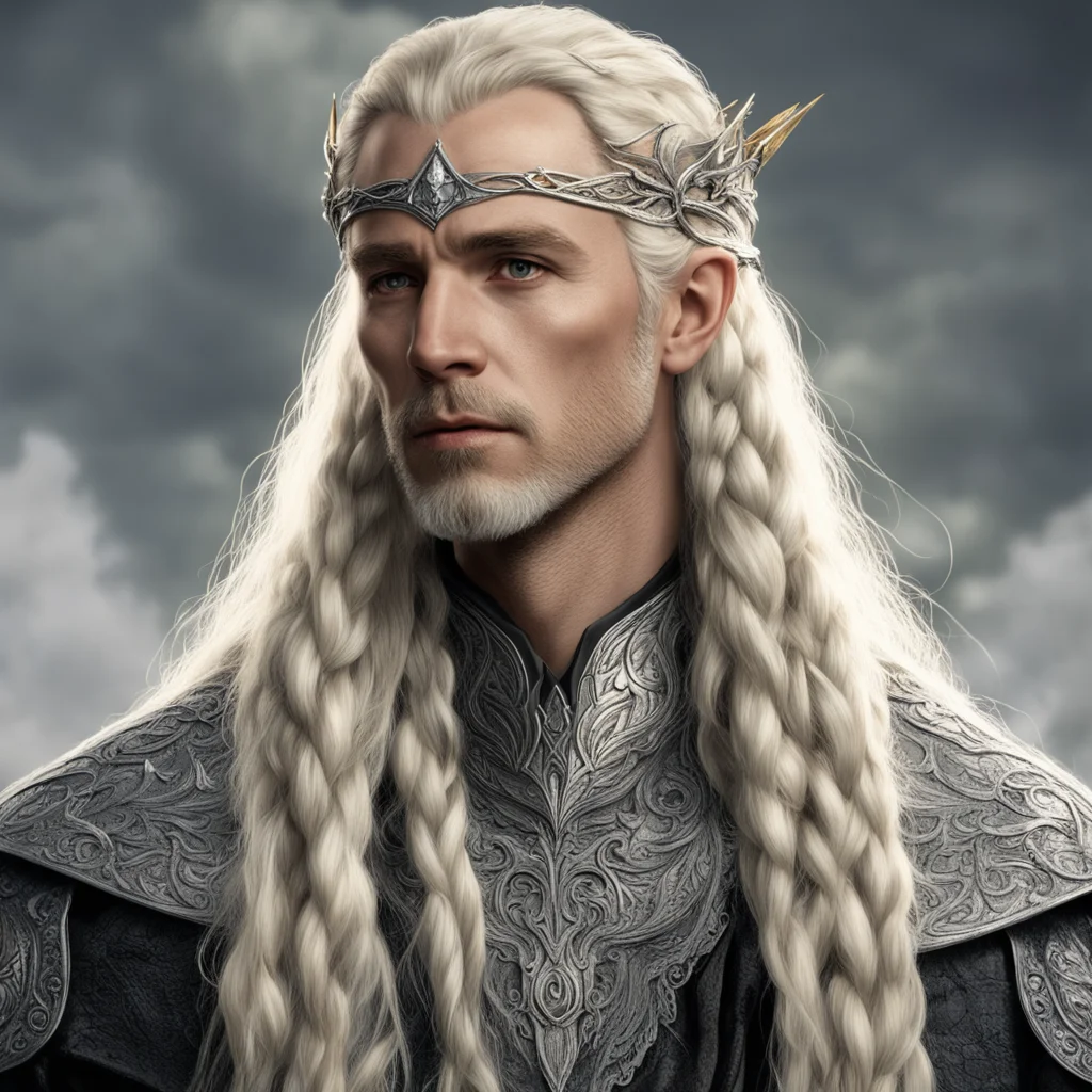 tolkien king oropher with blonde hair and braids with silver elven circlet with diamonds good looking trending fantastic 1