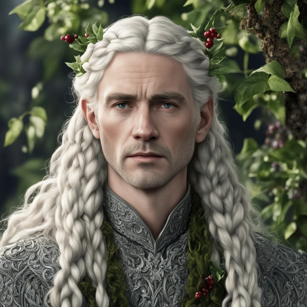 tolkien king oropher with blonde hair with braids wearing holly leaves made of silver and berries made of diamonds amazing awesome portrait 2