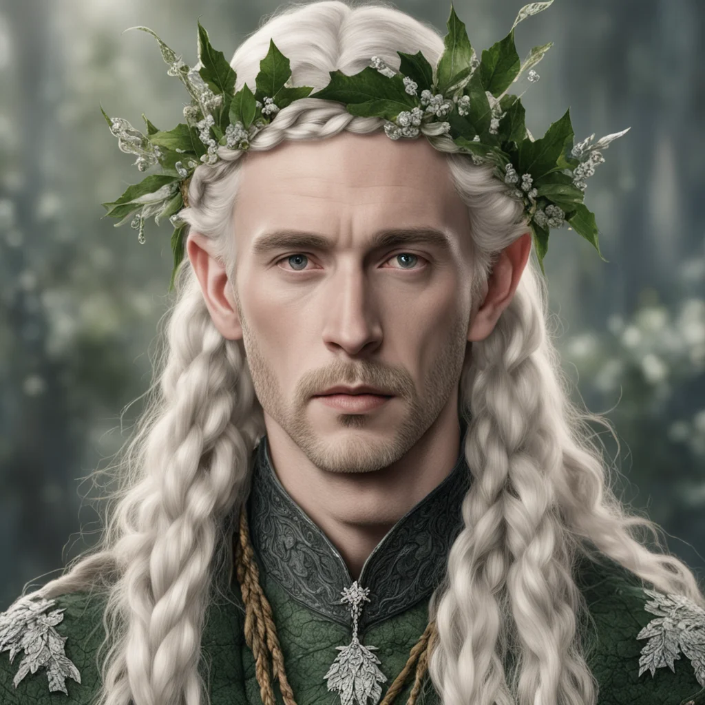 tolkien king oropher with blonde hair with braids wearing silver holly leaves with berries made from diamonds amazing awesome portrait 2