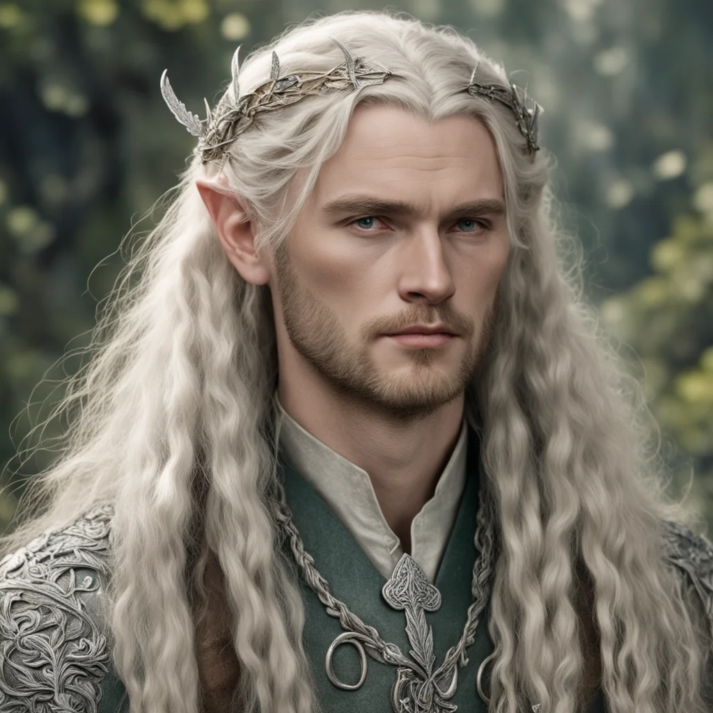 tolkien king oropher with blonde hair with braids wearing silver oak leaf elven hair forks with diamonds  amazing awesome portrait 2