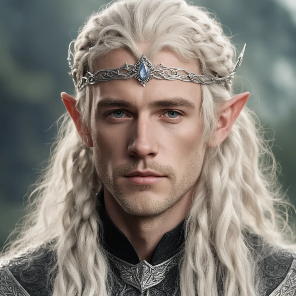 tolkien king oropher with blonde hair with braids wearing silver sindar elven circlet with diamonds confident engaging wow artstation art 3
