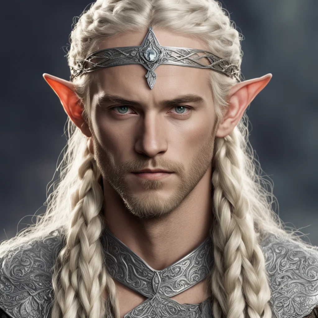 tolkien king oropher with blonde hair with braids wearing silver sindar elven circlet with diamonds good looking trending fantastic 1