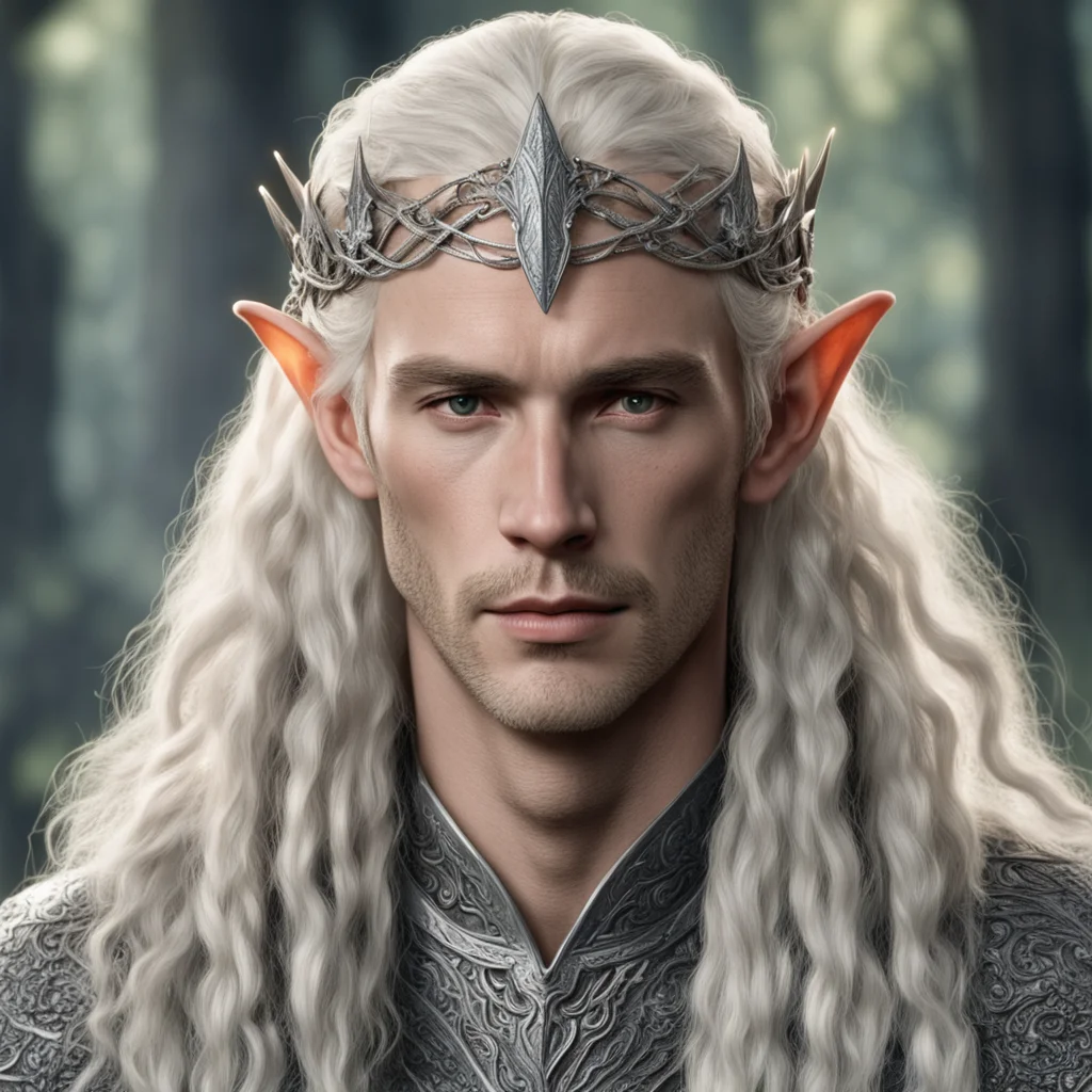 tolkien king oropher with blonde hair with braids wearing silver wood elf circlet with diamonds confident engaging wow artstation art 3