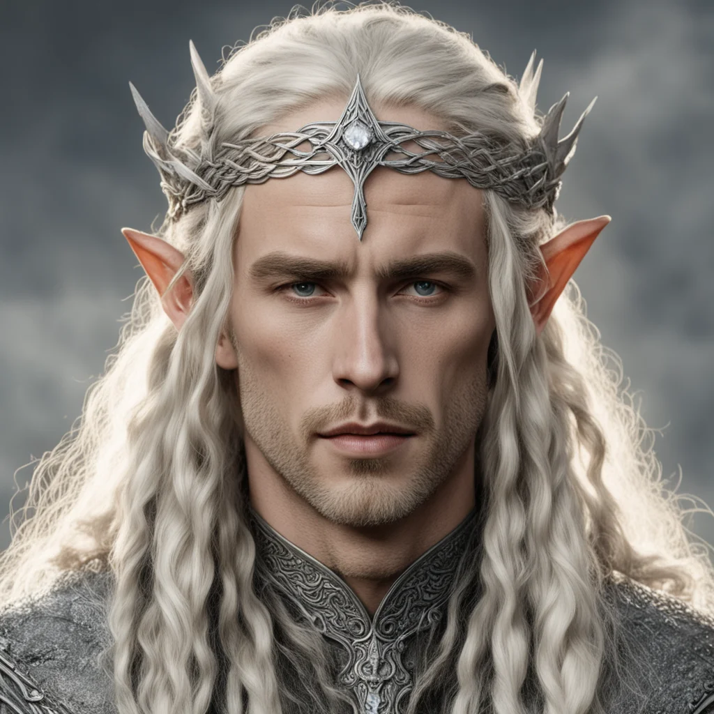 tolkien king oropher with blonde hair with braids wearing silver wood elf circlet with diamonds good looking trending fantastic 1