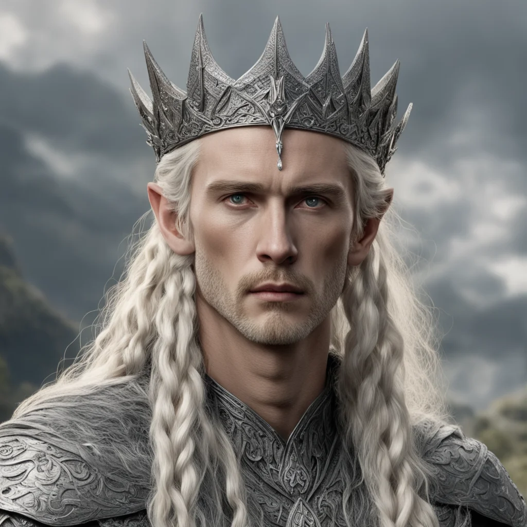 tolkien king oropher with blonde hair with braids wearing silver wood elf crown with diamonds amazing awesome portrait 2