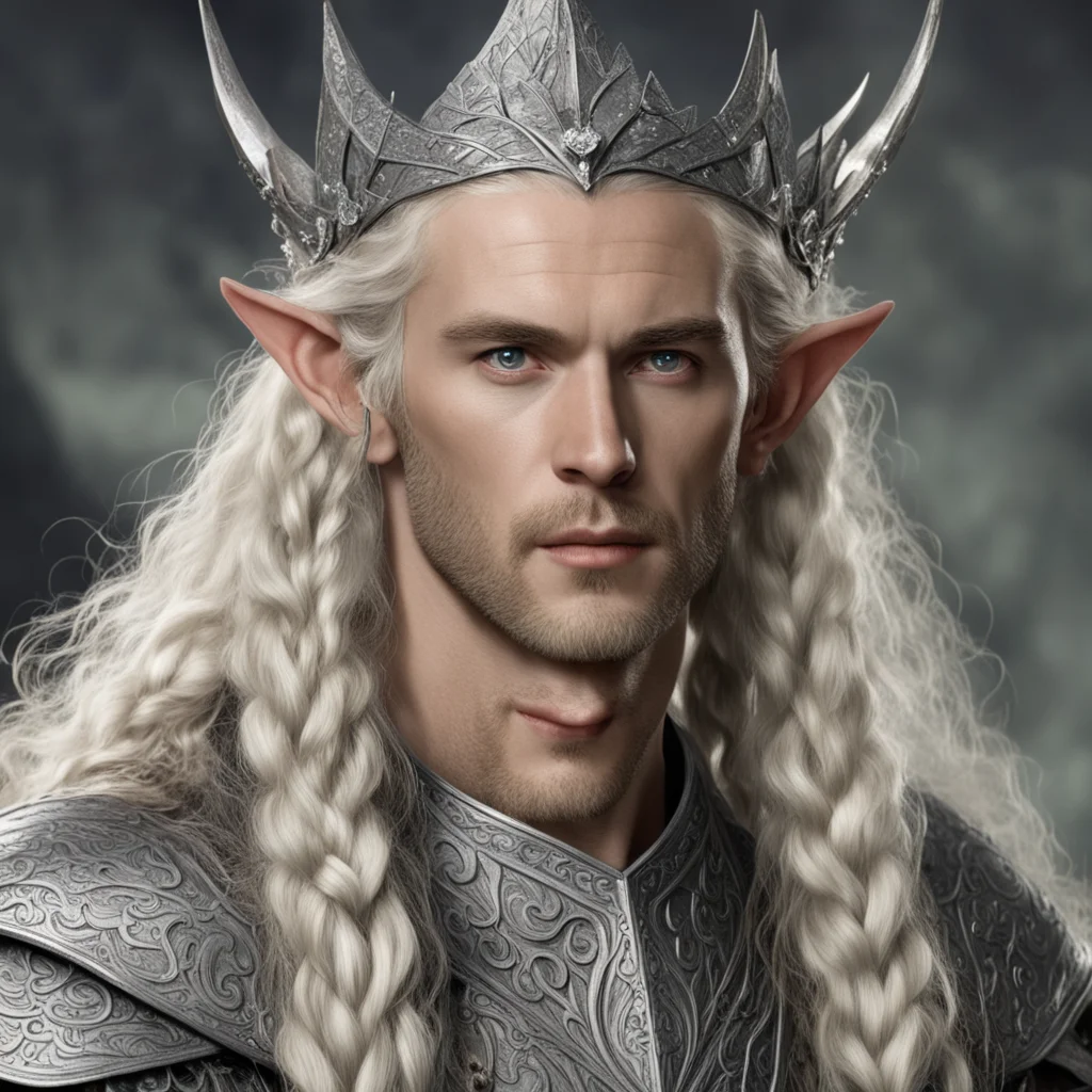 tolkien king oropher with blonde hair with braids wearing silver wood elf crown with diamonds