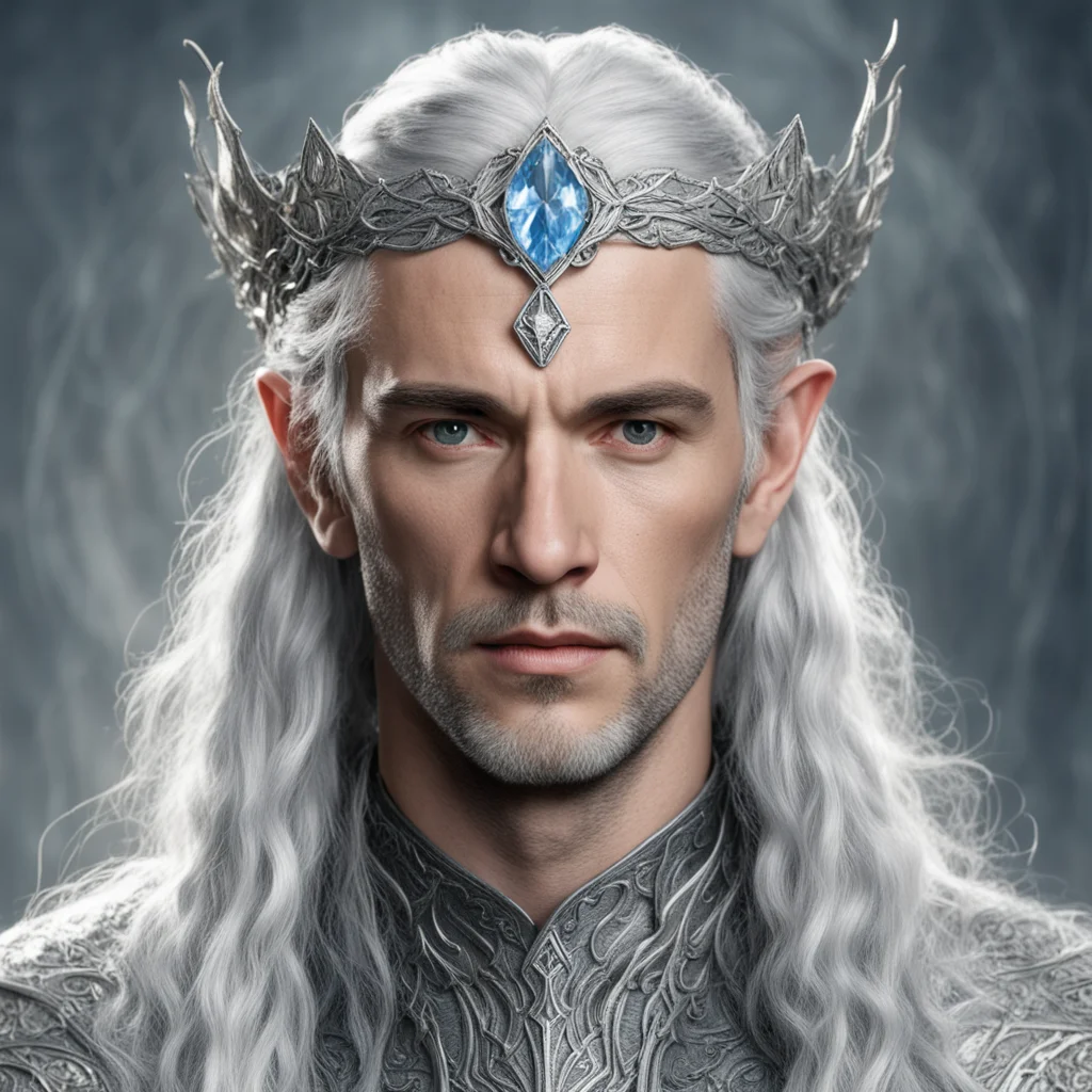 tolkien king thingol with silver hair and braids wearing silver serpentine elvish circlet with large center diamond amazing awesome portrait 2