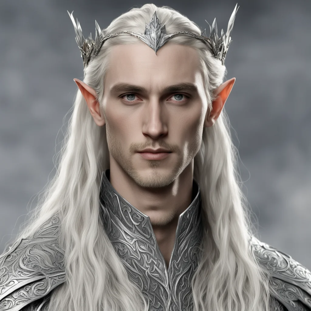 tolkien king thranduil  with blond hair with braids wearing silver leaf elven circlet with diamonds good looking trending fantastic 1