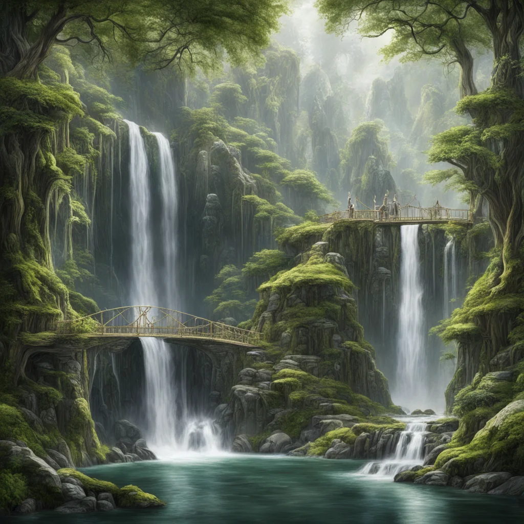 tolkien king thranduil halls with gazebo and elvish bridges with waterfalls  amazing awesome portrait 2