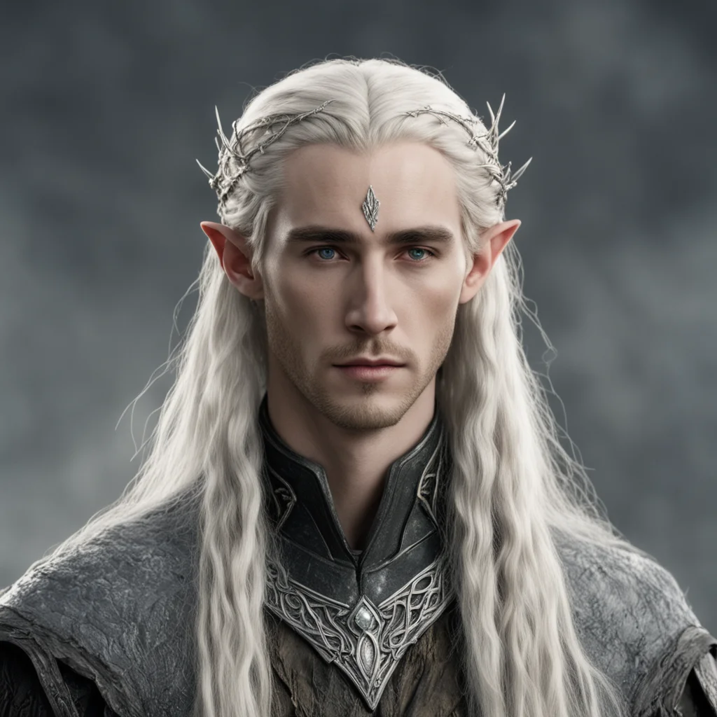 tolkien king thranduil with blond hair and braids wearing a small thin silver serpentine nandorin elvish circlet with center diamond confident engaging wow artstation art 3