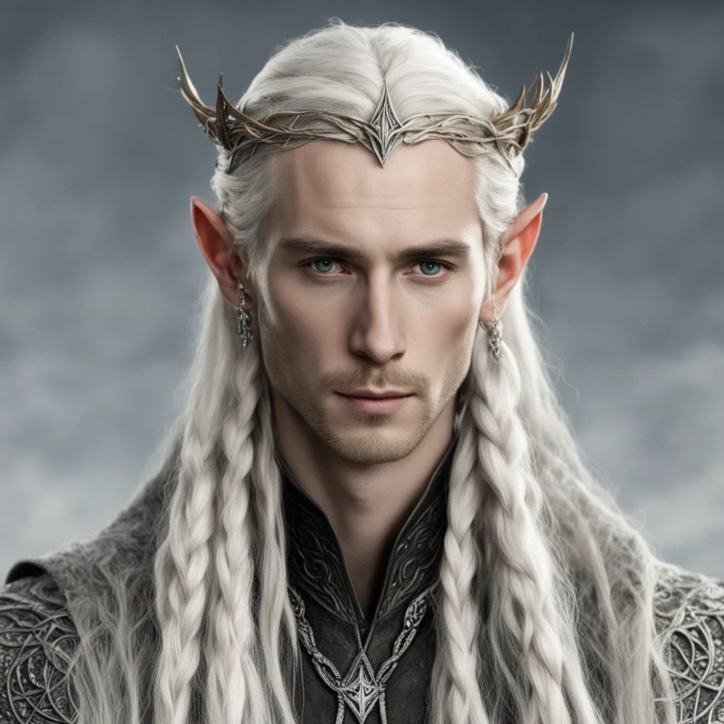 tolkien king thranduil with blond hair and braids wearing a small thin silver serpentine sindarin elvish circlet with center diamond amazing awesome portrait 2