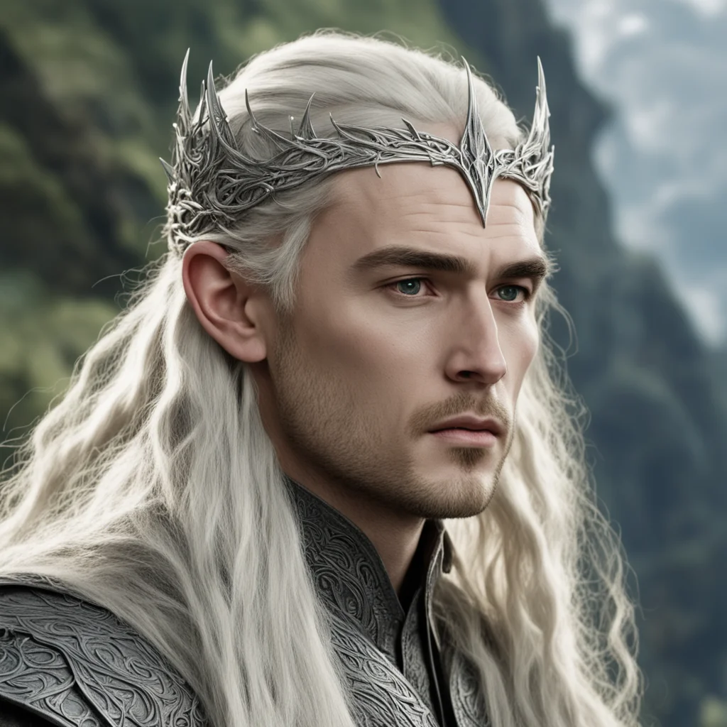 tolkien king thranduil with blond hair and braids wearing battle of the five armies silver elvish circlet with large center diamond amazing awesome portrait 2