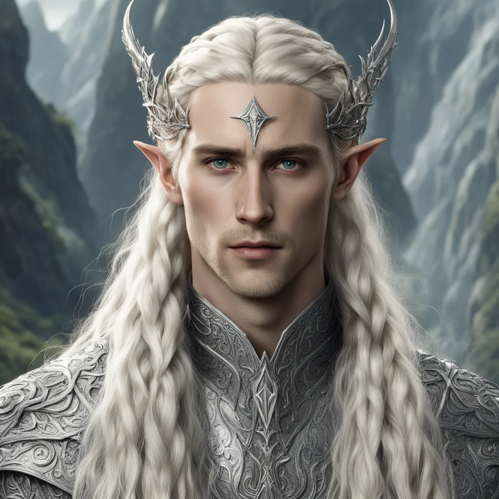 tolkien king thranduil with blond hair and braids wearing silver dragon elvish circlet with prominent center diamond  amazing awesome portrait 2