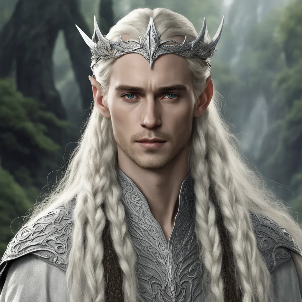 tolkien king thranduil with blond hair and braids wearing silver dragon elvish circlet with prominent center diamond  confident engaging wow artstation art 3