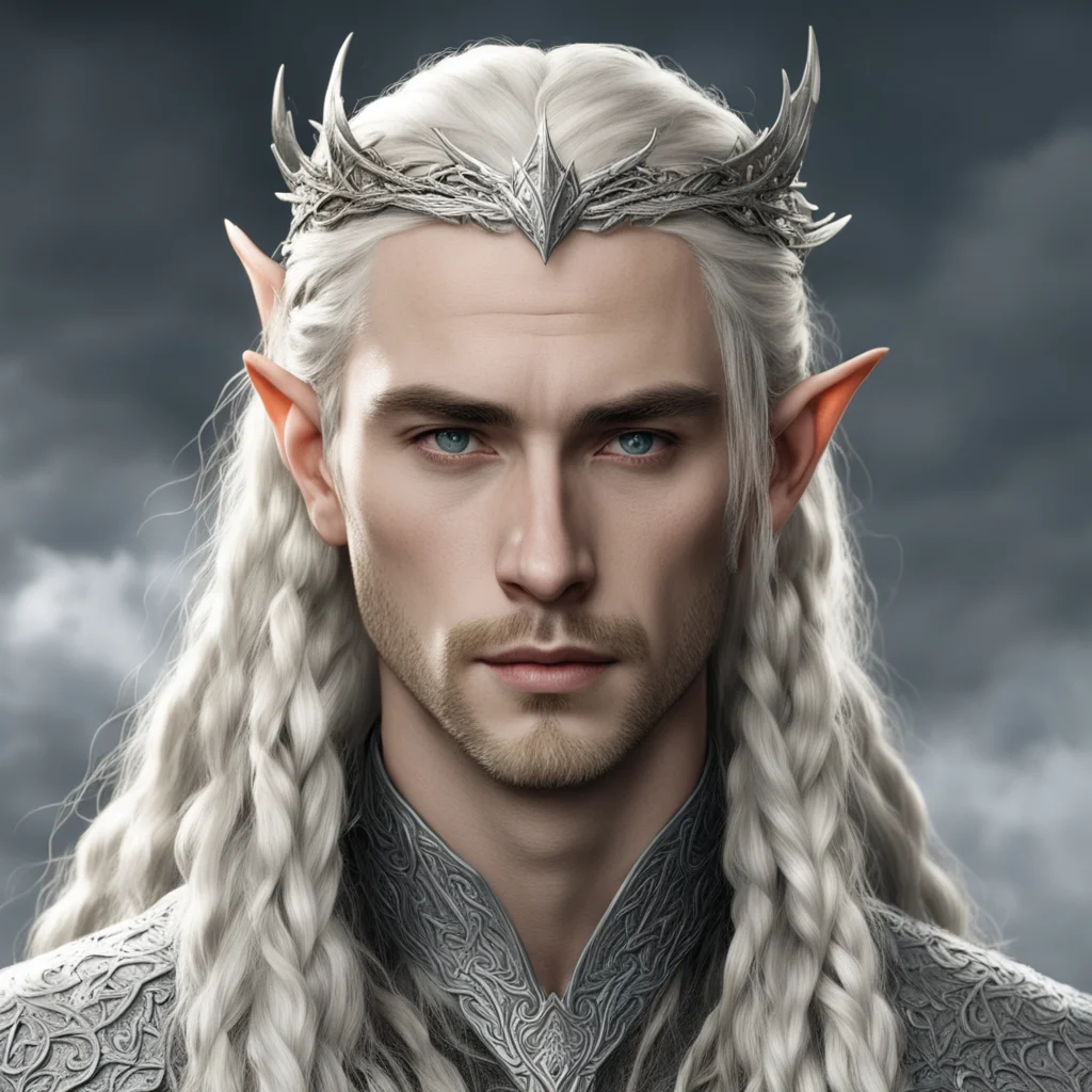 tolkien king thranduil with blond hair and braids wearing silver dragon elvish circlet with prominent center diamond  good looking trending fantastic 1