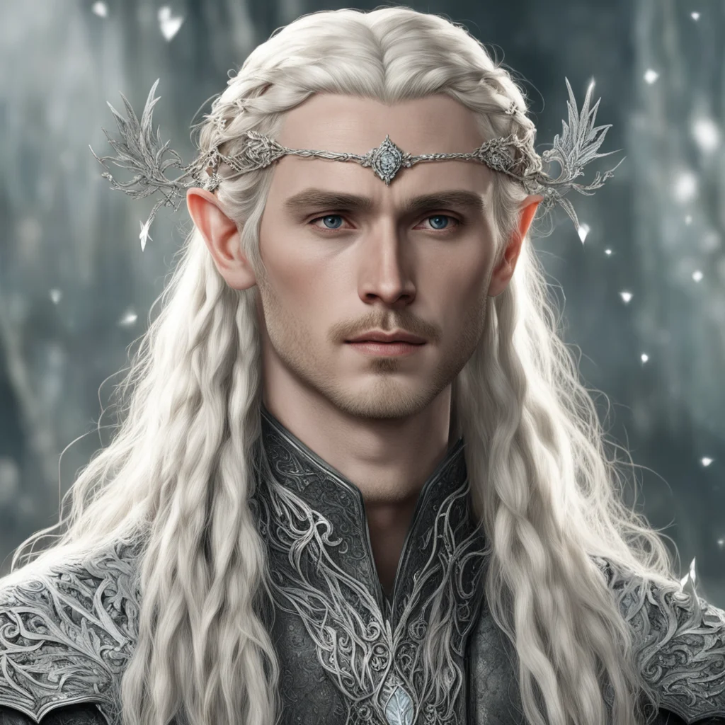 tolkien king thranduil with blond hair and braids wearing silver flower with diamonds elvish circlet with prominent center diamond amazing awesome portrait 2
