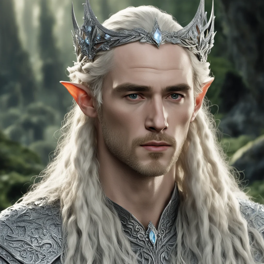 tolkien king thranduil with blond hair and braids wearing silver ivy circlet encrusted with diamonds and large diamond clusters with large center diamond confident engaging wow artstation art 3