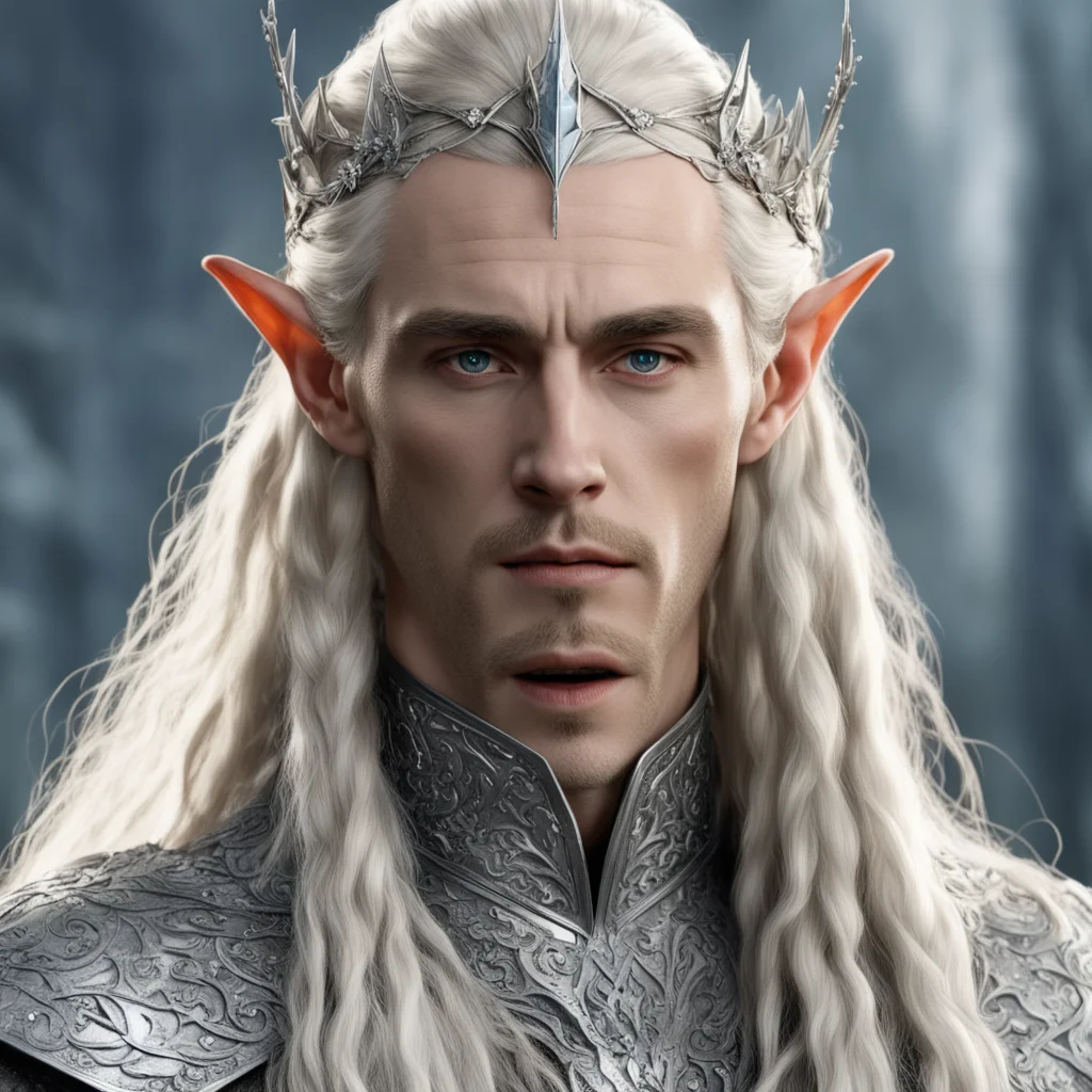 tolkien king thranduil with blond hair and braids wearing silver laurel circlet encrusted with diamonds and large diamond clusters amazing awesome portrait 2