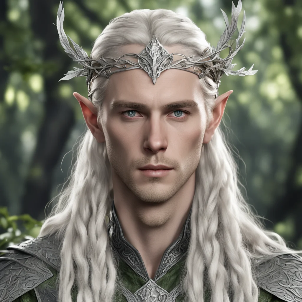 tolkien king thranduil with blond hair and braids wearing silver oak leaf elven circlet with diamonds amazing awesome portrait 2