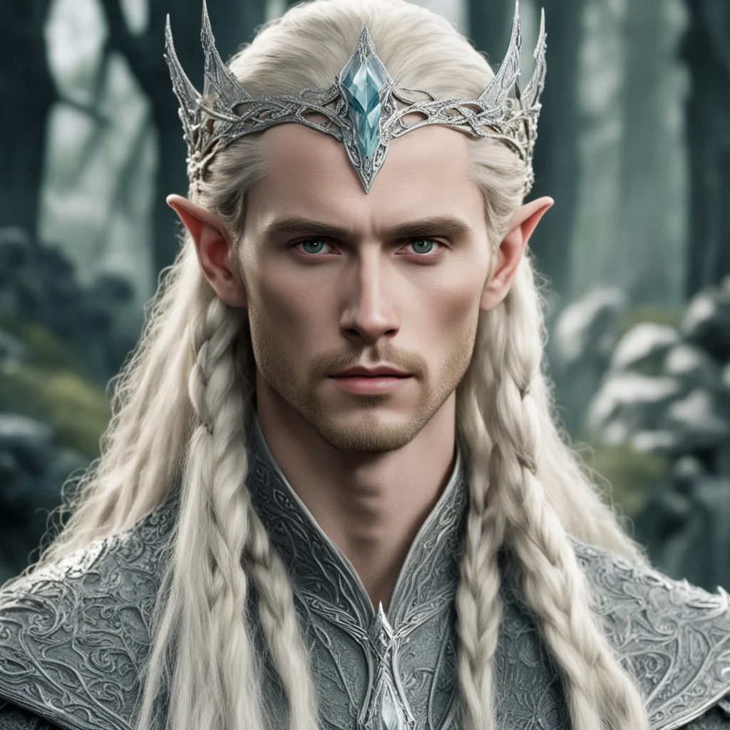 tolkien king thranduil with blond hair and braids wearing silver serpentine elvish circlet encrusted with diamonds with large center diamond confident engaging wow artstation art 3