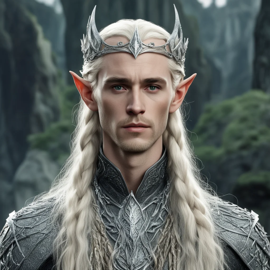 aitolkien king thranduil with blond hair and braids wearing silver serpentine elvish circlet heavily encrusted with diamonds with large center diamond  confident engaging wow artstation art 3