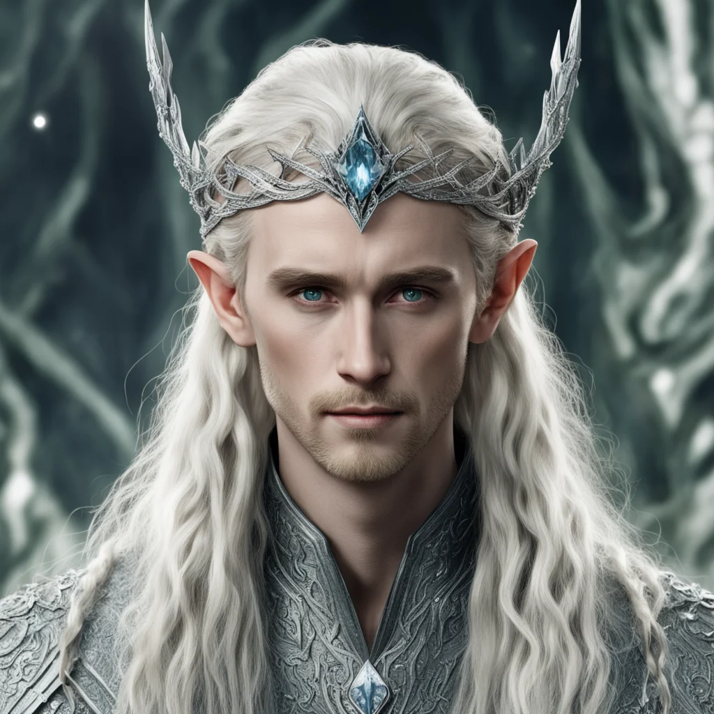 tolkien king thranduil with blond hair and braids wearing silver serpentine elvish circlet heavily encrusted with diamonds with large center diamond  good looking trending fantastic 1