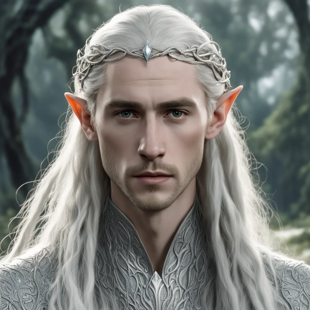 tolkien king thranduil with blond hair and braids wearing silver serpentine intertwined into silver elvish circlet with prominent center diamond amazing awesome portrait 2
