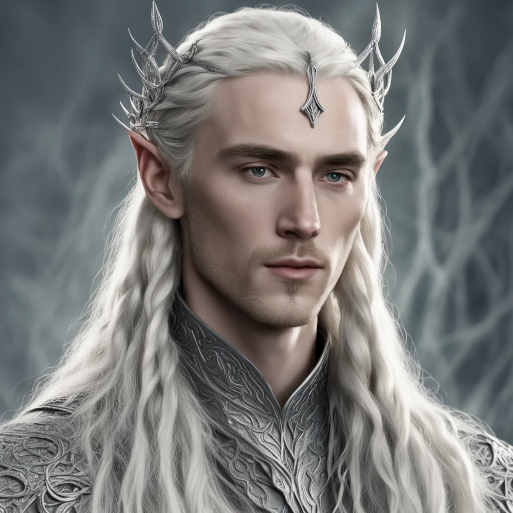 tolkien king thranduil with blond hair and braids wearing silver serpentine intertwined into silver elvish circlet with prominent center diamond confident engaging wow artstation art 3